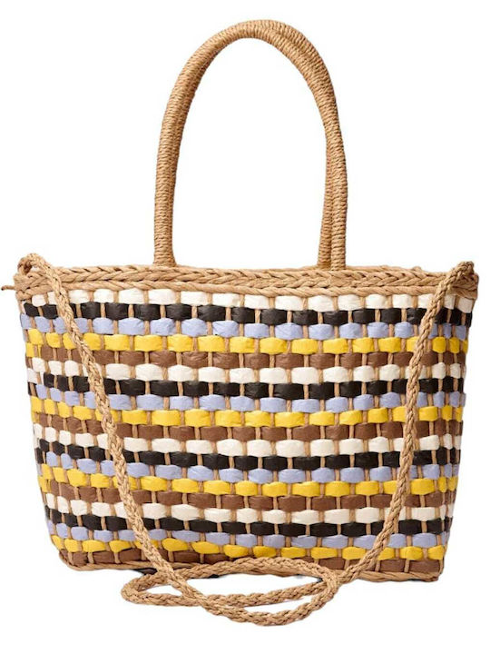 Bag to Bag Ψάθινη Τσάντα Θαλάσσης Κίτρινη με Ρίγες