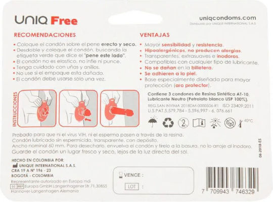Uniq Προφυλακτικά Free Extra Protection 3τμχ 60mm Natural