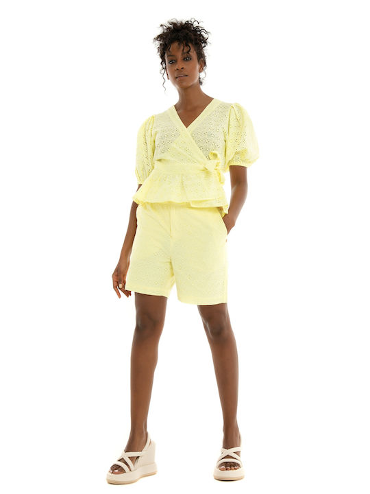 Scotch & Soda Women's Summer Blouse Cotton Short Sleeve with V Neckline Yellow