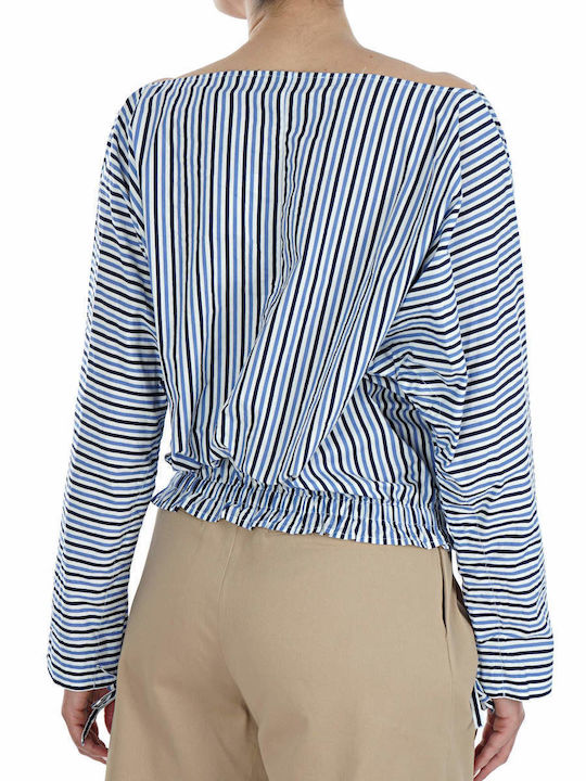 Scotch & Soda Women's Blouse Cotton Long Sleeve Striped Light Blue