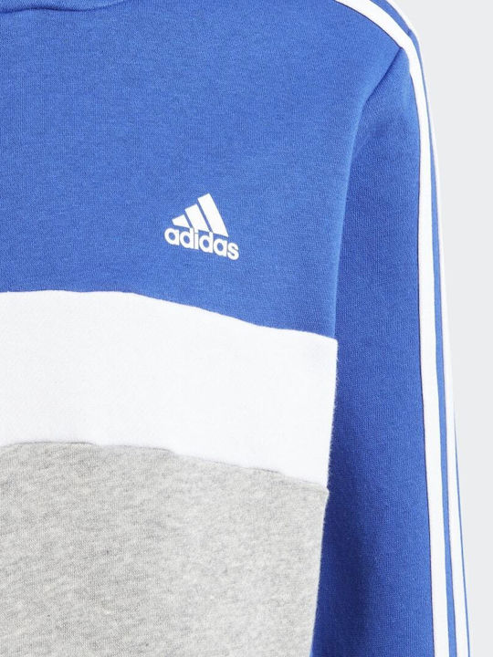 Fleece Παιδικό Φούτερ με Κουκούλα Μπλε 3-Stripes Colorblock