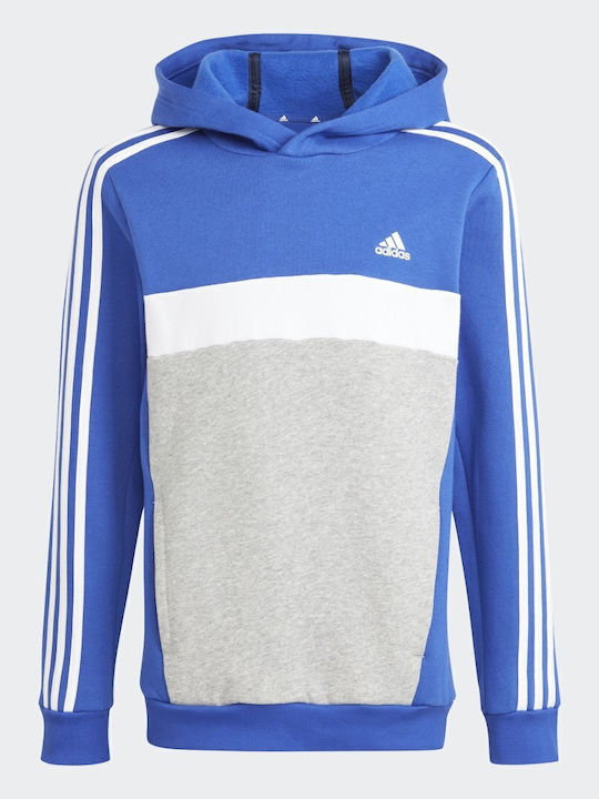 Fleece Παιδικό Φούτερ με Κουκούλα Μπλε 3-Stripes Colorblock
