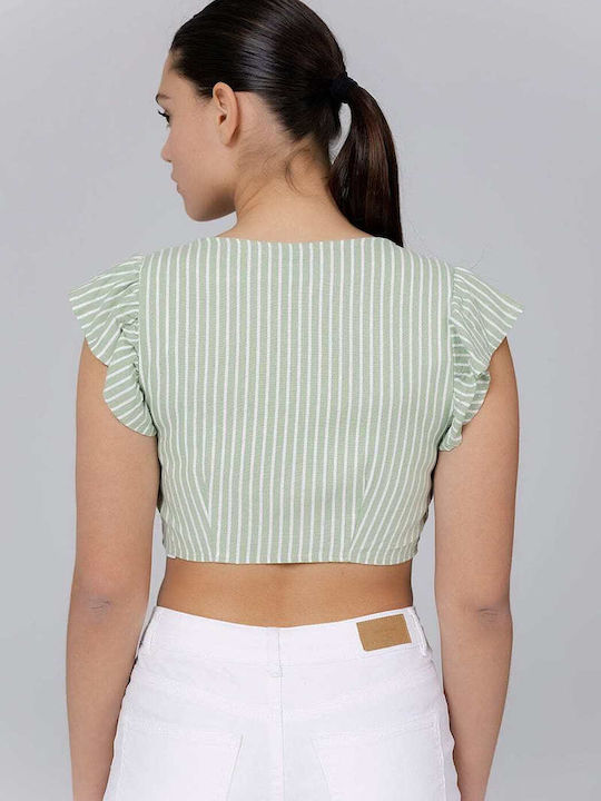 Vero Moda Γυναικείο Crop Top Αμάνικο Καλοκαιρινό Ριγέ