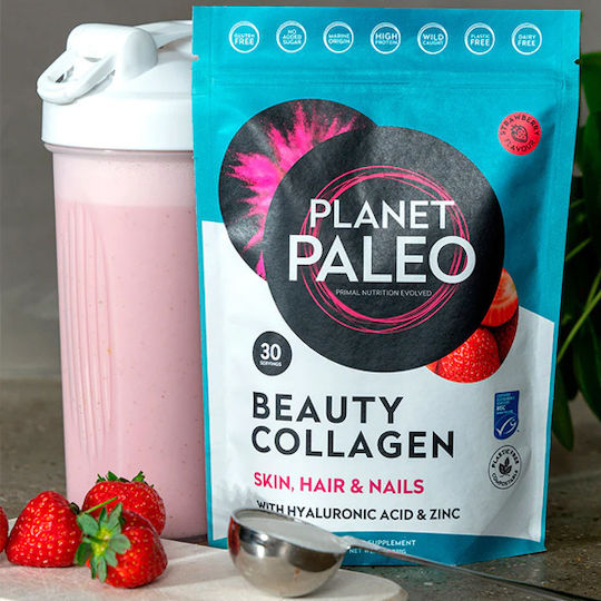 Planet Paleo Beauty Collagen Skin Hair & Nails with Vitamin C and Hyaluronic Acid 231gr Strawberry