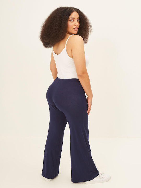 Women's Fabric Trousers with Elastic Navy Blue