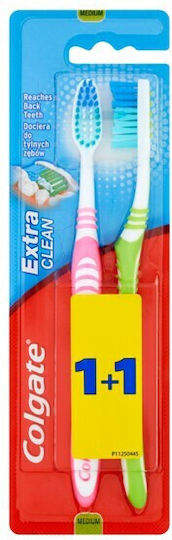 Colgate Extra Clean Toothbrush Medium Green/Blue 2pcs