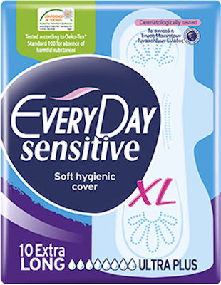 Every Day Sensitive with Cotton Extra Long Hygienepads mit Flügeln für Starke Strömung 8 Tropfen 10Stück