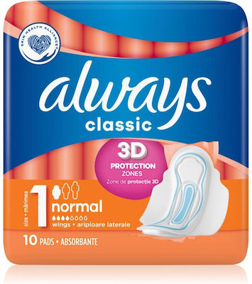 Always Classic Normal Hygienepads mit Flügeln für Normaler Fluss 4 Tropfen 10Stück