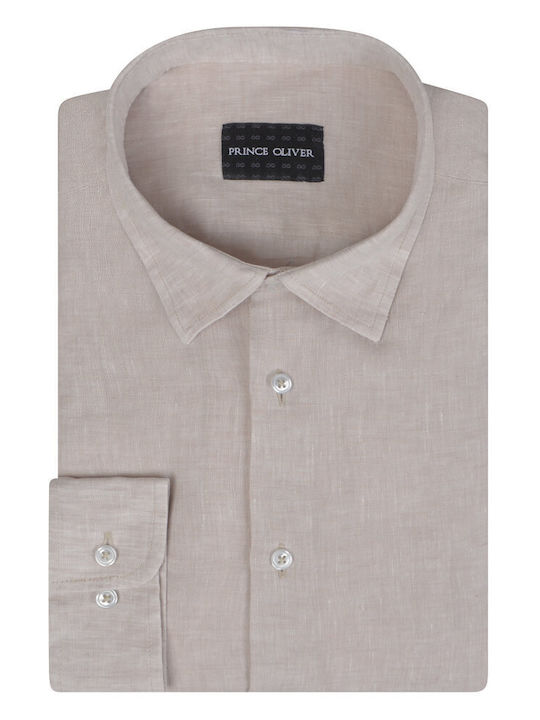 Prince Oliver Men's Shirt Long Sleeve Linen Beige