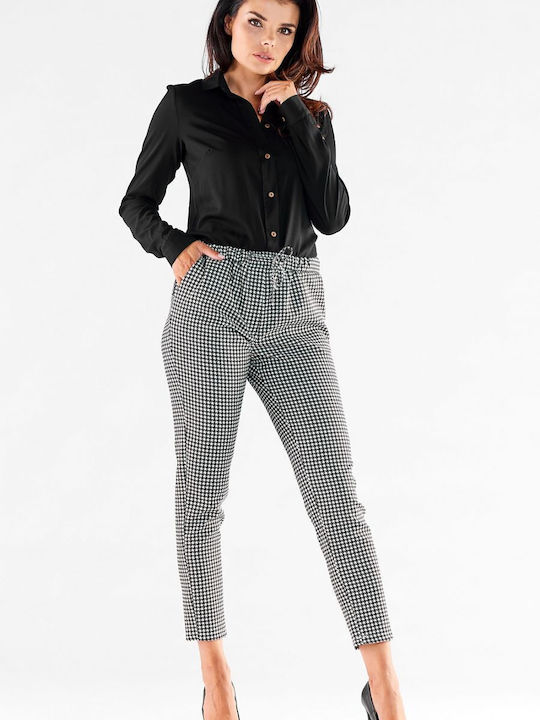 Awama A532 Women's Fabric Trousers in Loose Fit Houndstooth