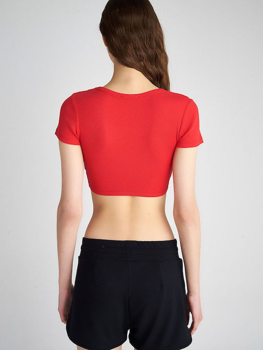 SugarFree Damen Crop Top Baumwolle Kurzarm Rot