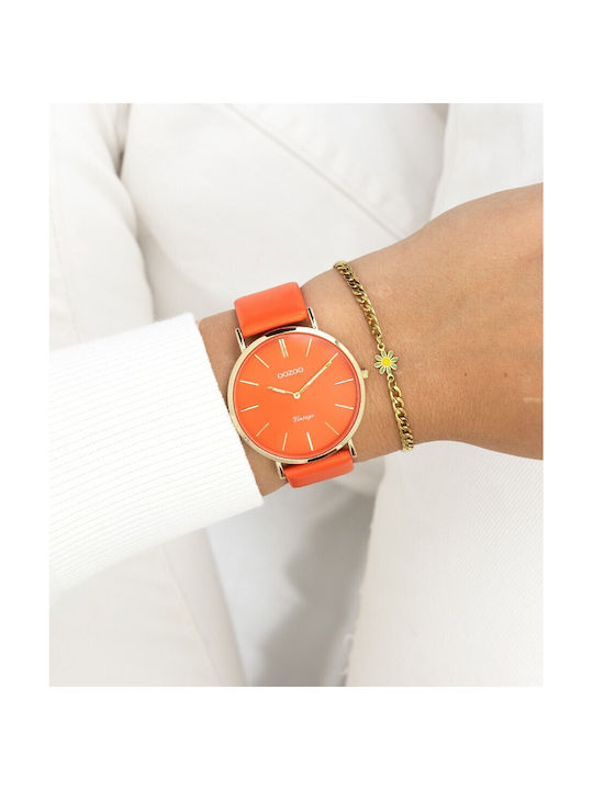 Oozoo Vintage Uhr mit Orange Lederarmband