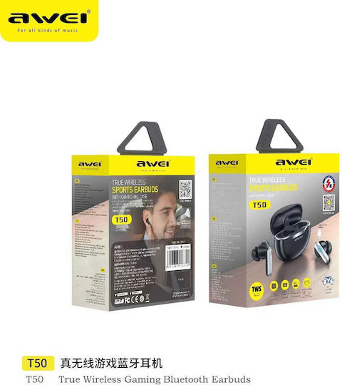 Awei T50 In-ear Bluetooth Handsfree Earphones with Sweat Resistance and Charging Case Black