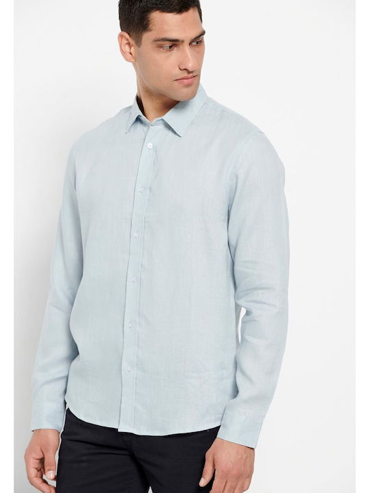 GAM007-20405 Long-sleeved Linen Shirt Light Blue