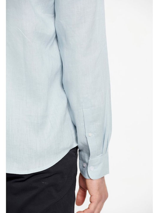 GAM007-20405 Long-sleeved Linen Shirt Light Blue