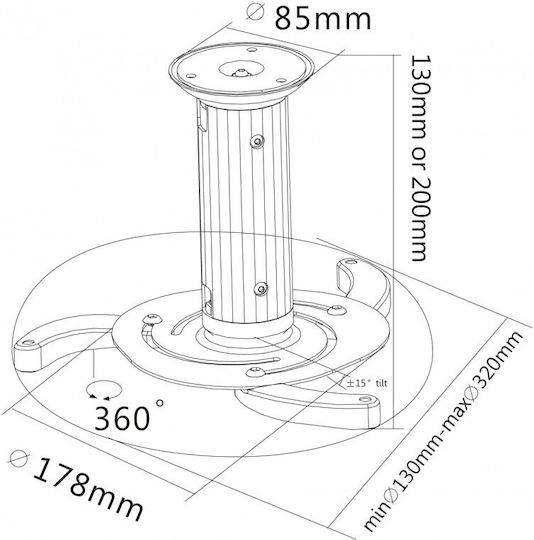 Reflecta Projektorhalterung Decke Medusa II mit maximaler Belastung von 10kg Silber