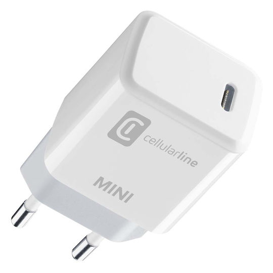 Cellular Line Ladegerät ohne Kabel mit USB-C Anschluss 20W Weißs (ACHIPHUSBCPD20MINW)