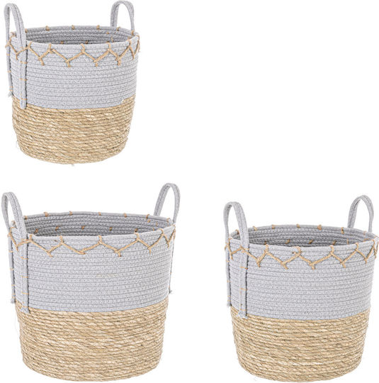 Bizzotto Set of Decorative Baskets Straw with Handles Gray 3pcs