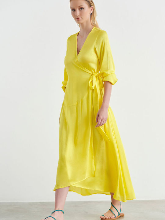 SugarFree Καλοκαιρινό Maxi Φόρεμα Κρουαζέ Κίτρινο