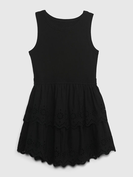 Tiered Kinderkleid Ärmellos Schwarz
