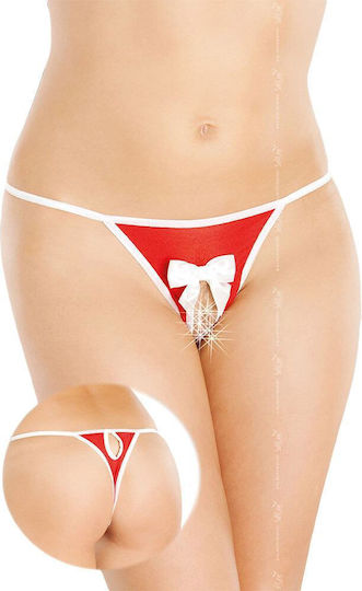 Softline 2341 String Open Crotch Red White