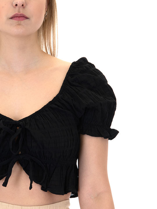 WOMEN AUGUST Γυναικείο Crop Top Κοντομάνικο Καλοκαιρινό Μαύρο