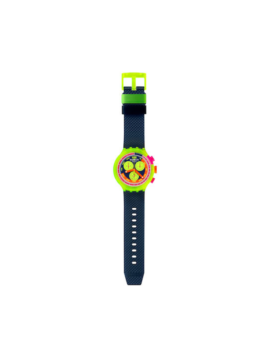 Swatch Damenuhr 47mm Chronograph Batterie mit Blauem Gummiarmband