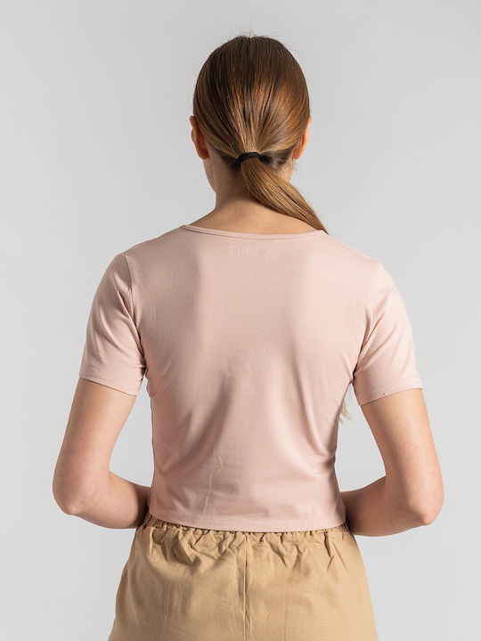 InShoes Women's Summer Crop Top Cotton Short Sleeve Pink