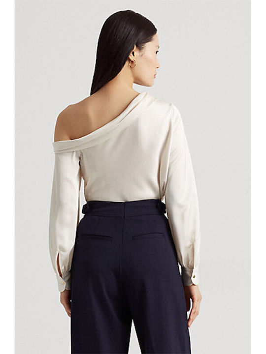 Ralph Lauren Women's Blouse Satin Long Sleeve Beige