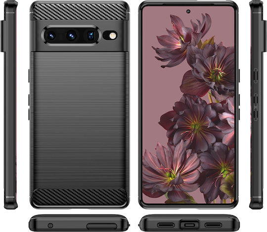 Techsuit Carbon Umschlag Rückseite Silikon Schwarz (Google Pixel 7 Pro)