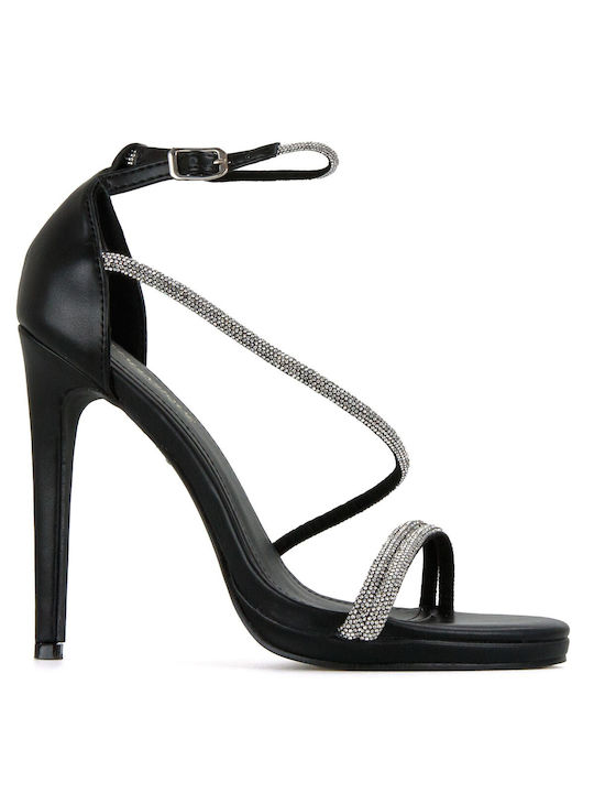 Silia D Women's Sandals with Strass & Ankle Strap Black