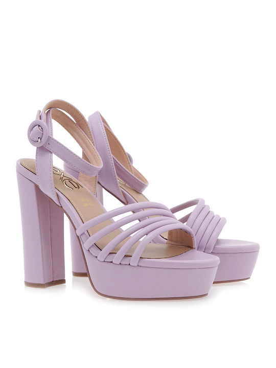 Exe Synthetic Leather Women's Sandals Purple with Chunky High Heel