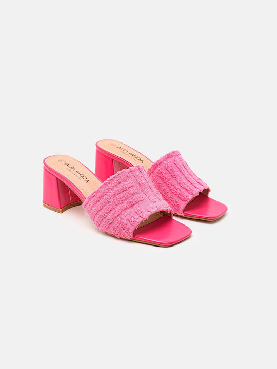 InShoes Mules mit Chunky Hoch Absatz in Rosa Farbe