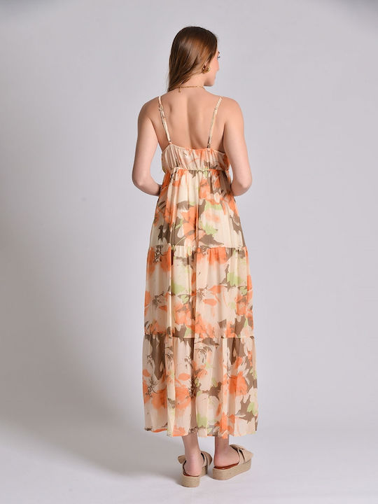 InShoes Sommer Maxi Kleid Wickel mit Rüschen Orange