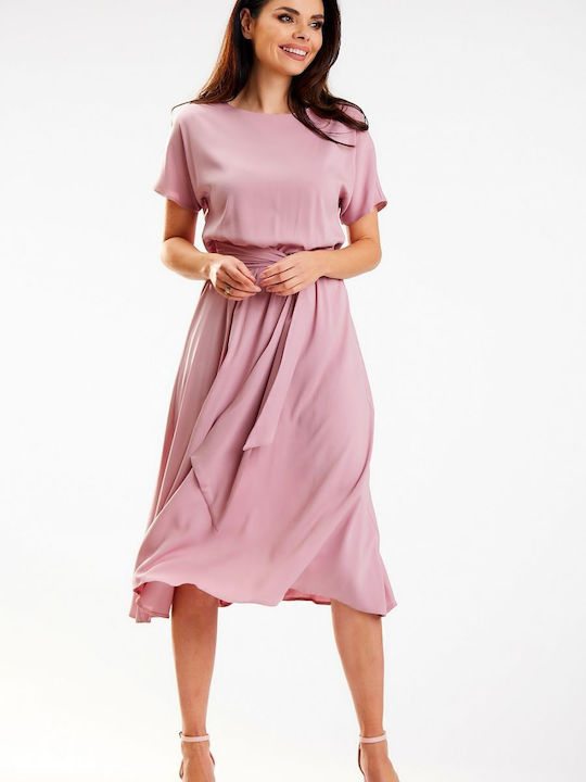 Awama A576 Summer Midi Dress Pink