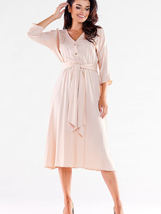 Awama A522 Midi Dress Beige