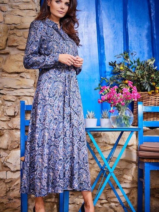 Awama A467 Maxi Shirt Dress Dress Blue