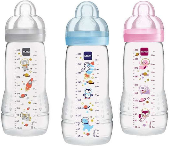 Mam Plastic Baby Bottle Easy Active with Silicone Teat for 4+ Months Gray Interval - Gray 330ml