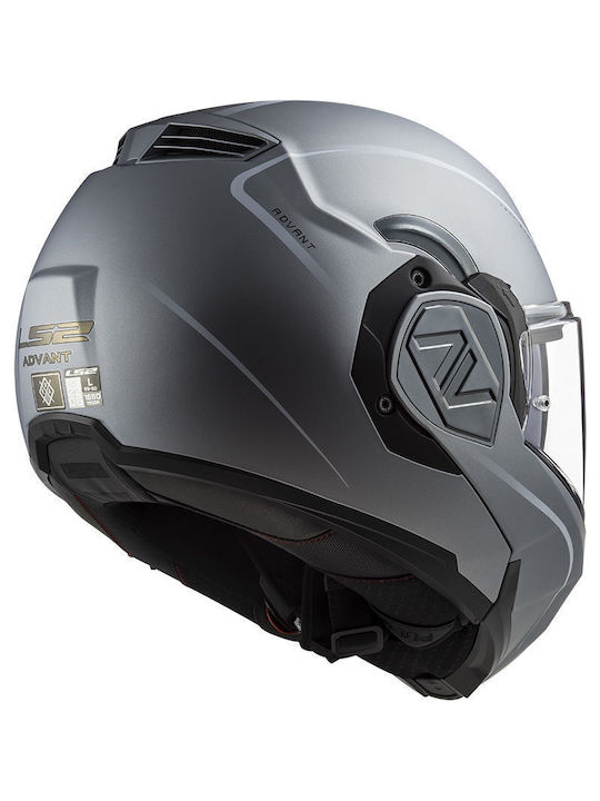LS2 Advant Matt Silver Motorcycle Helmet Modular ECE 22.06 1650g with Sun Visor