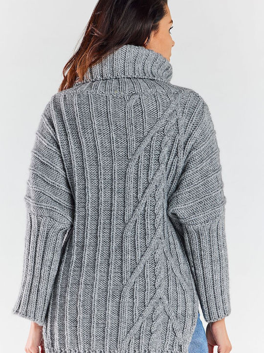 Awama Damen Langarm Pullover Rollkragen Gray