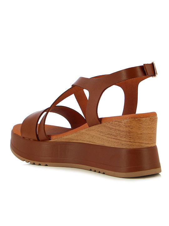 Ragazza Women's Leather Ankle Strap Platforms Tabac Brown