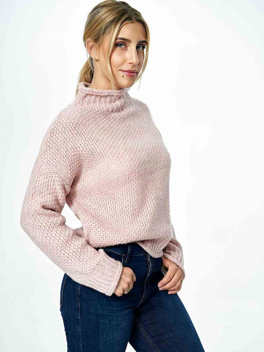 Figl M886 Women's Long Sleeve Sweater Woolen Turtleneck Pink