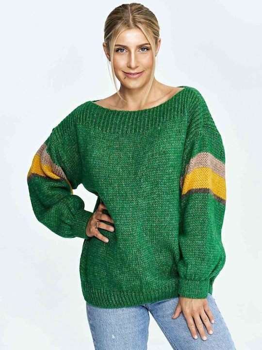 Figl M909 Damen Langarm Pullover Wolle Gestreift Grün