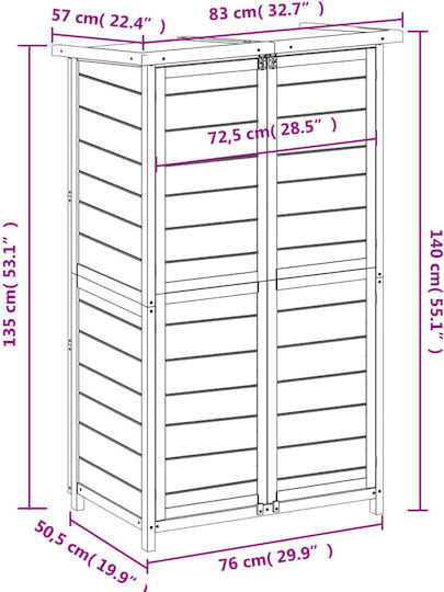 Wooden Garden Shed L0.83xW0.57xH1.4m