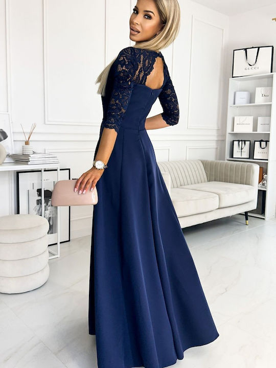 Numoco 309-6 Maxi Abendkleid mit Spitze Blau