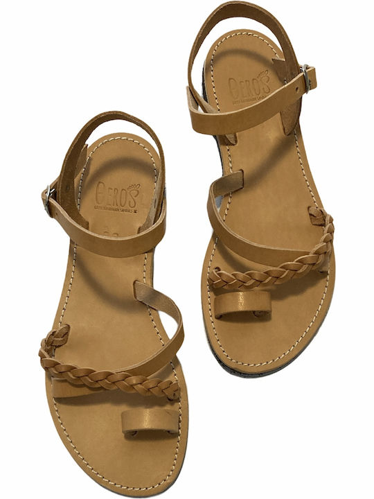 THEROS Greek 100% leather sandal handmade. Code 17. Color NATURAL.