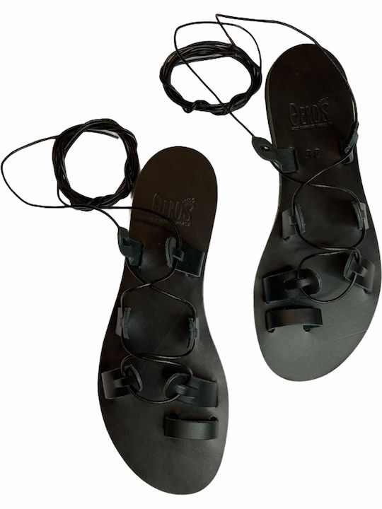 THEROS Sandale grecești din piele 100% realizate manual. Culoare NEGRU.