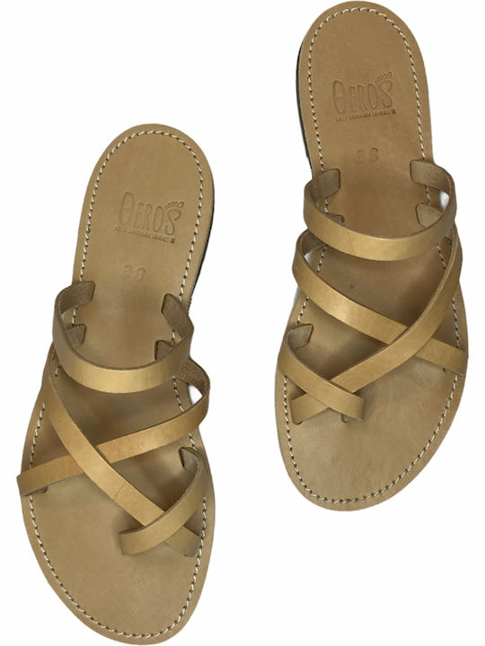 THEROS Greek 100% leather sandal handmade. Code DIPLO X. Color NATURAL.