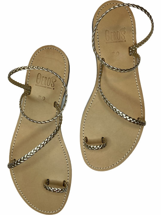 THEROS Greek 100% leather sandal handmade. Code THILIA PLEXI. Color GOLD.