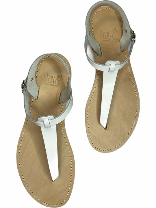 THEROS Greek 100% leather sandal handmade. Code TAF. Color WHITE.